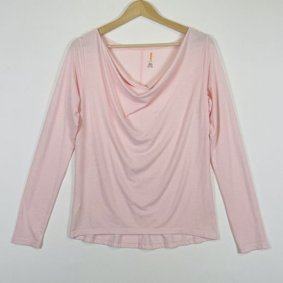 Lucy Pink Cowl Neck Semi Sheer Long Sleeve Jersey Tee Shirt Top Womens Small - Picture 1 of 6